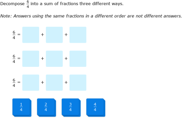 IXL - Decompose fractions multiple ways (Year 5 maths practice)