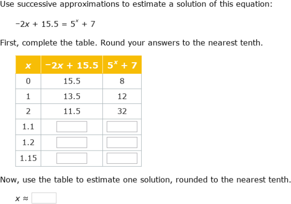 IXL - Approximate solutions using a table (Year 12 maths practice)