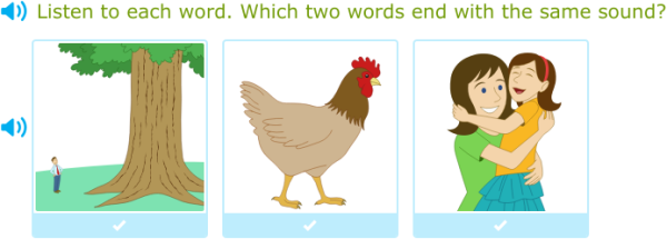 IXL - Which two words end with the same sound? (Year 1 English practice)