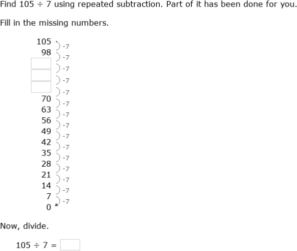 IXL - Divide using repeated subtraction (Year 4 maths practice)