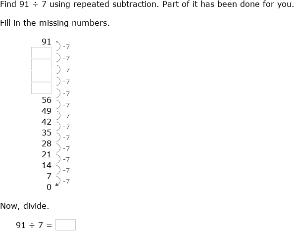 IXL - Divide using repeated subtraction (Year 3 maths practice)